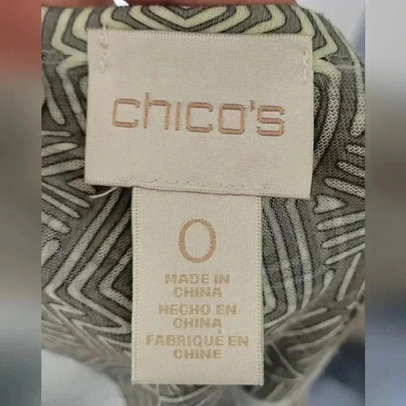 Chicos Crystal Green Gray Chiffon Embellished 3/4 Sleeve Top Size 0 (Small) - Picture 5 of 8